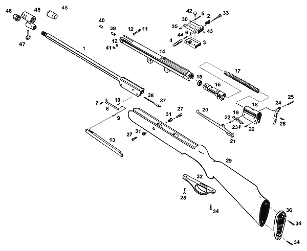 Сборочные единицы и детали. Схема устройства винтовки МР-512 / МР-512М