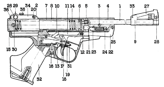 Схема пистолета МР-53М (ИЖ-53М)