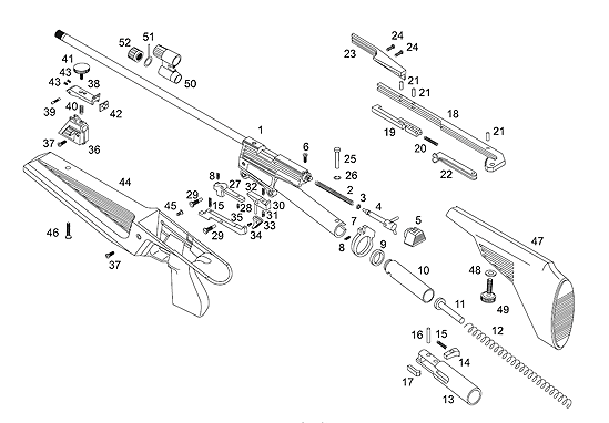 Сборочные единицы и детали. Схема устройства винтовки МР-60 (ИЖ-60)