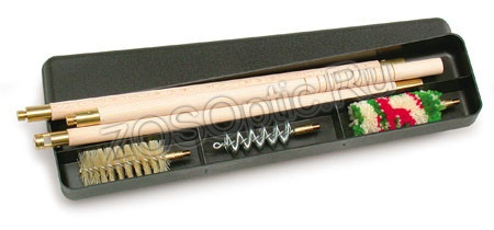 Набор для чистки оружия 12 калибра "Stil Crin" (пластиковая коробка, ДЕРЕВЯННЫЙ шомпол, 3 ерша)