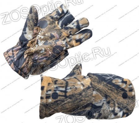 Перчатки охотника-рыбака утепленные (уп. 5 шт) / флис / темный лес