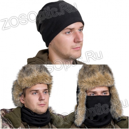 Шарф 3 в 1 / флис / черный