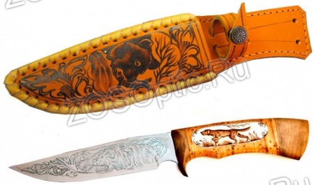 Нож Легионер (кованная сталь 95x18, береста и кость, литье, гравировка)