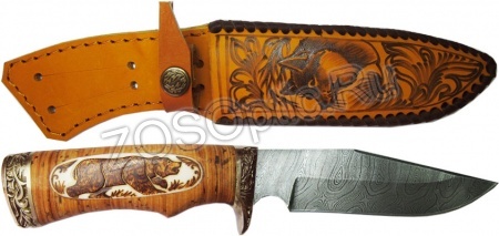 Нож Странник (дамасская сталь, береза и кость, литье, гравировка)