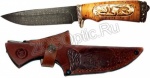 Нож Лазутчик (дамасская сталь, береза и кость, литье, гравировка)